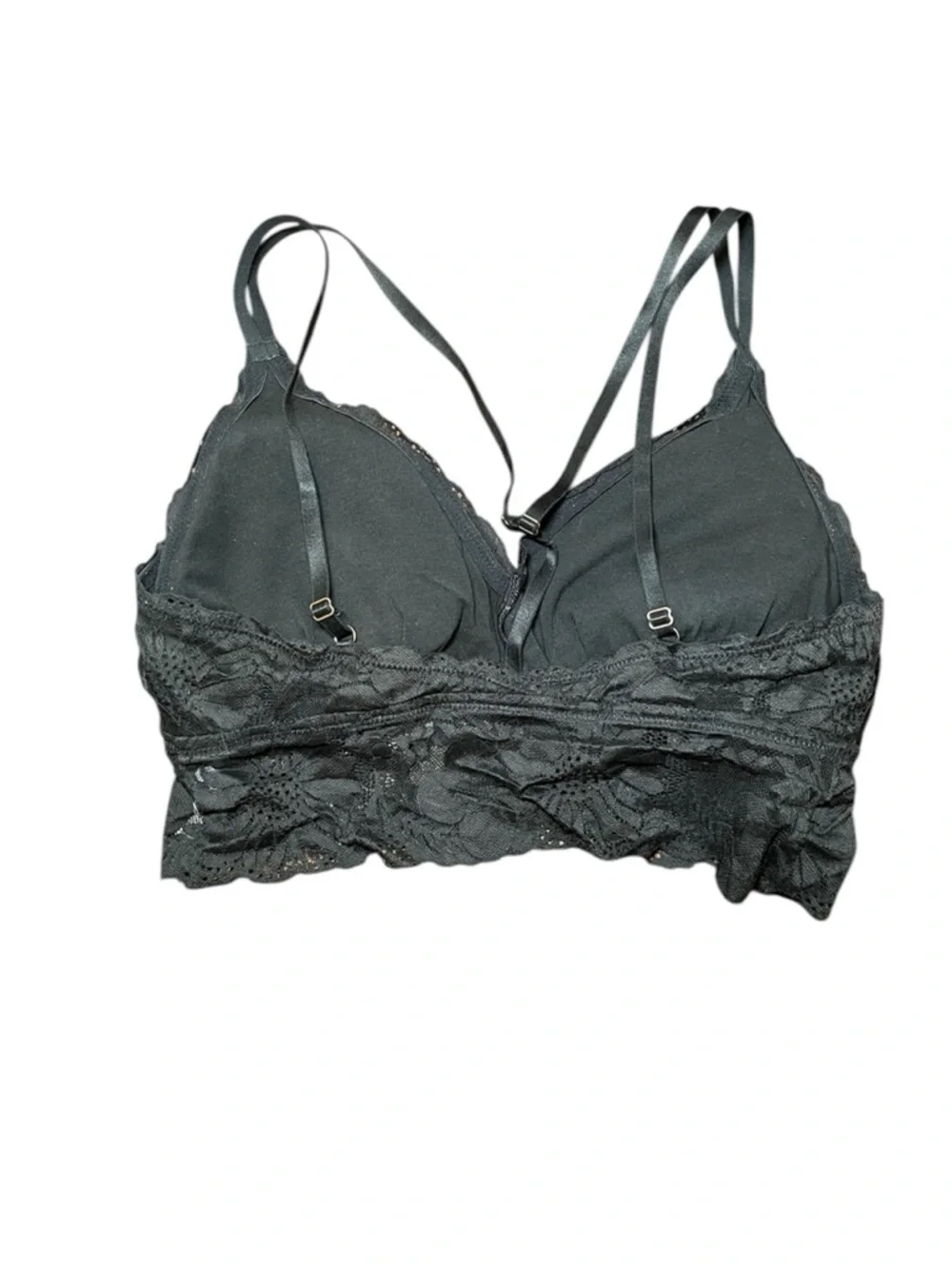 Aerie Bralette Black Padded Lace Racerback Gold Hardware Floral Boho XL - Picture 8 of 13